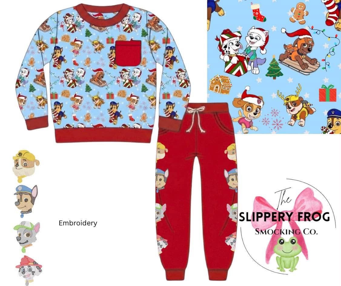 Christmas Pups boy jogger set