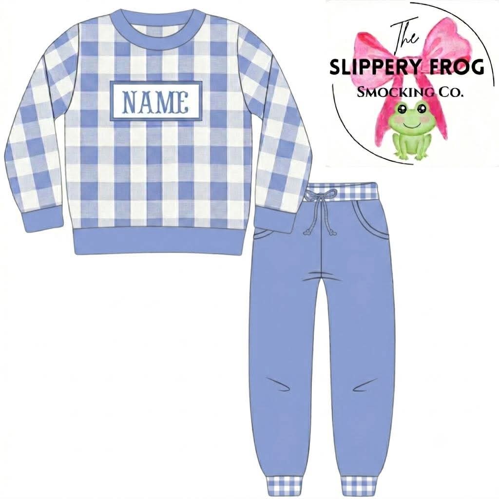 đŸ’™Gingham boy jogger set