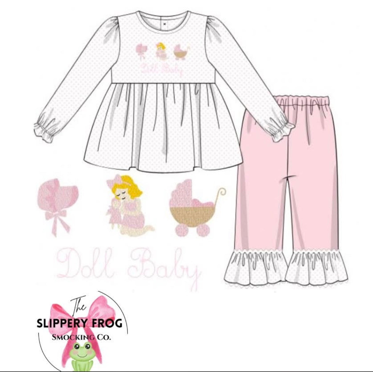 Doll baby hand French knot pants set