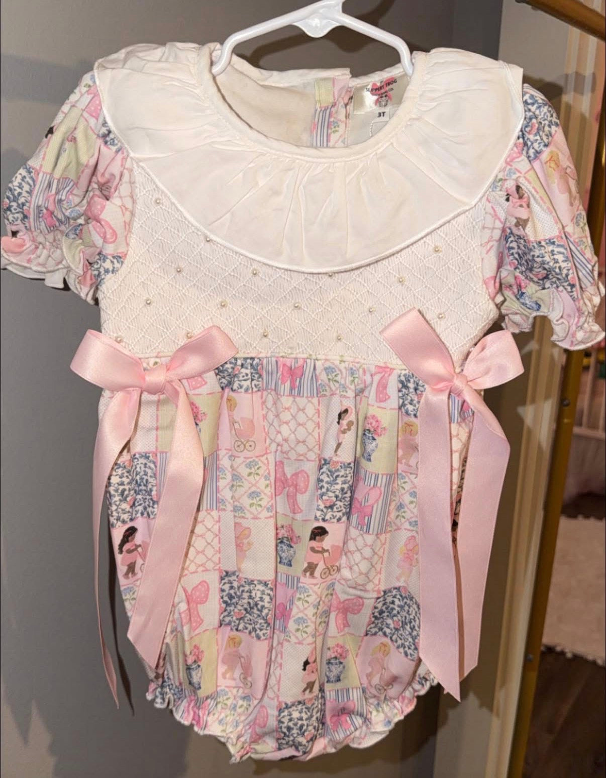 White smocked doll baby bubble