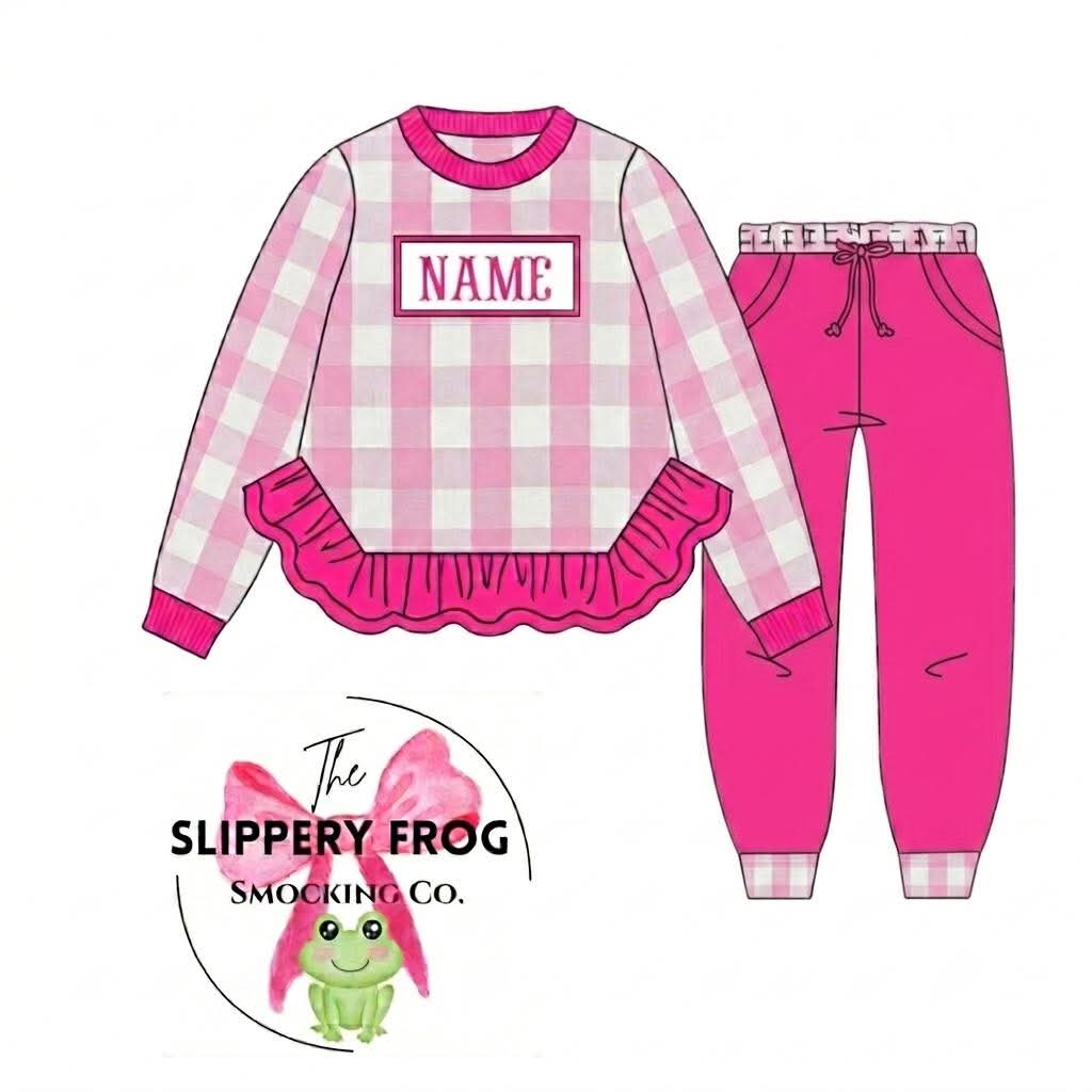 🩷Gingham girl jogger set