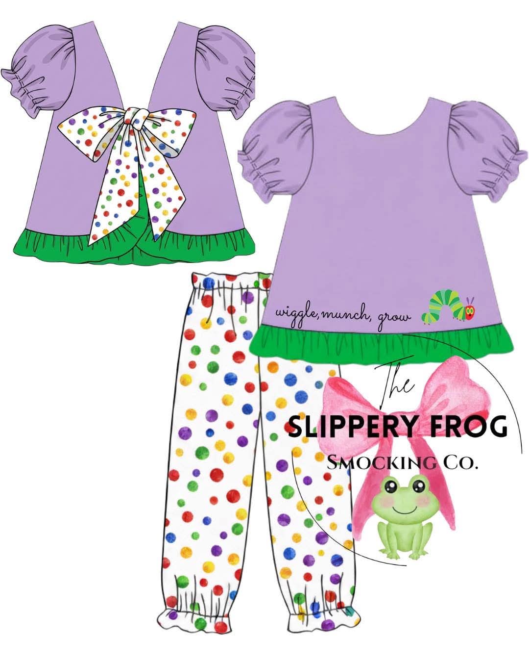 🐛Wiggle, Munch, Grow girl pant set💜