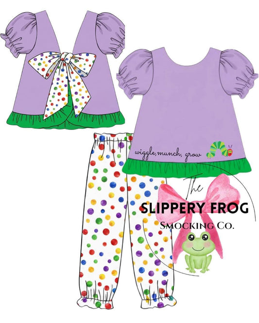 🐛Wiggle, Munch, Grow girl pant set💜