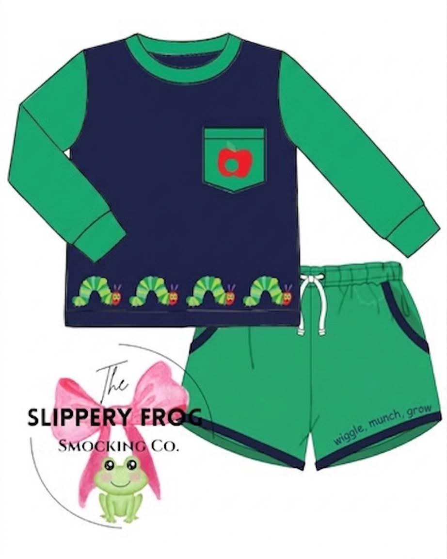 🐛Wiggle, Munch, Grow boy short set💚