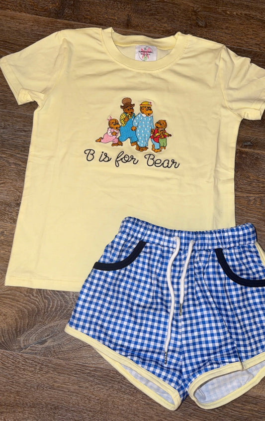 B is for bear boy short set