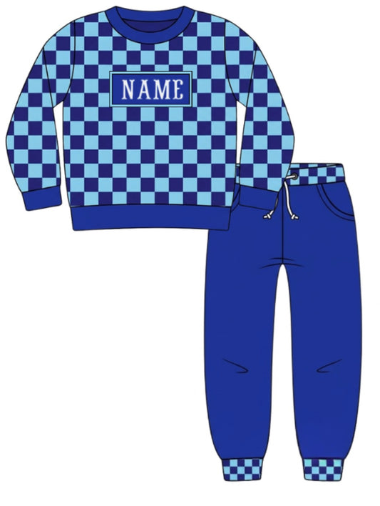 💙Blue checkered jogger set