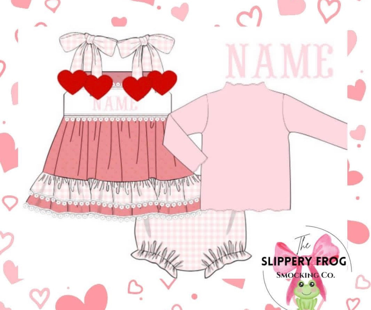 Sweetheart smocked 3 piece bloomer set