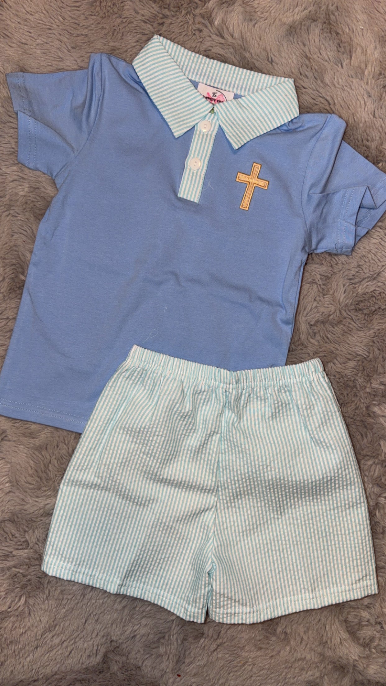 Seersucker cross boy short set
